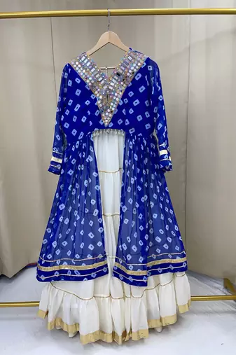 Royal Blue mirror-work and Gota Patti Slik Blend Navratri Lehenga Choli