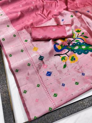 Gajri art silk blend banarasi jacuard work pethani saree with unstitched blouse piece 6