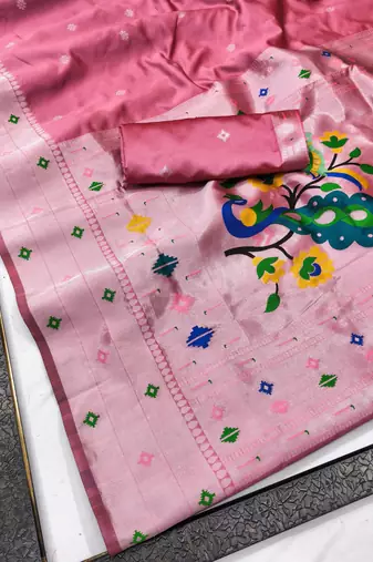 Gajri art silk blend banarasi jacuard work pethani saree with unstitched blouse piece