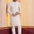 white silk blend kurta pyjama set for men with printed work
