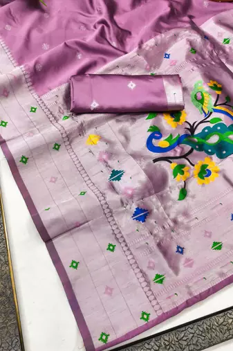 Light pink art silk blend banarasi jacuard work pethani saree with unstitched blouse piece