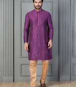 purple  silk blend kurta,pyjama set for men with printed work