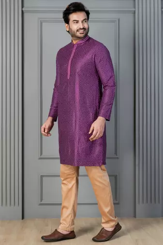 purple  silk blend kurta,pyjama set for men with printed work