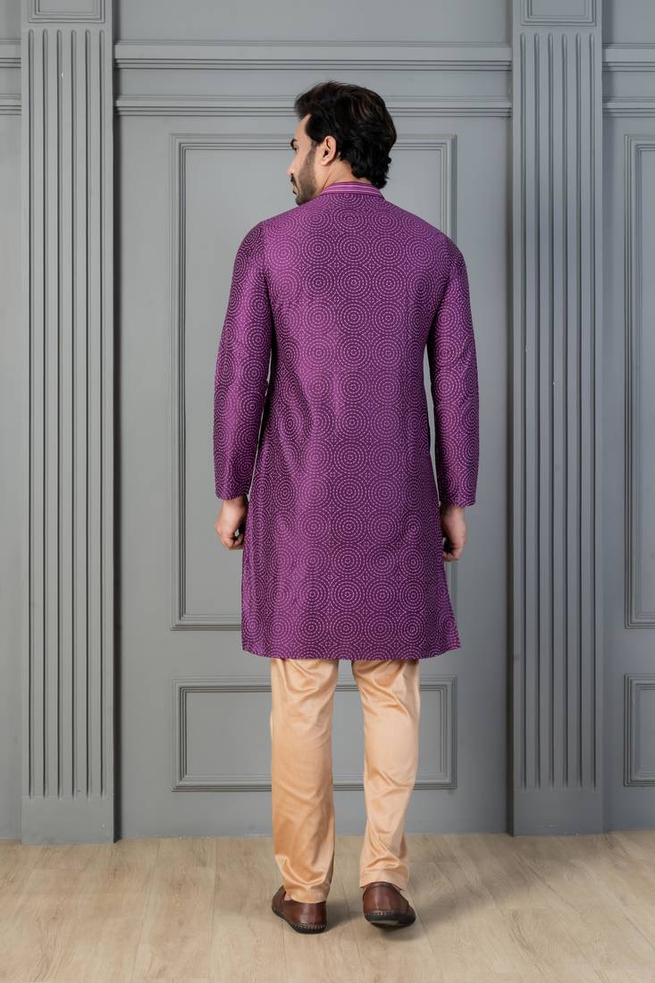 purple  silk blend kurta,pyjama set for men with printed work