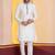 white  silk blend kurta for men with printed work