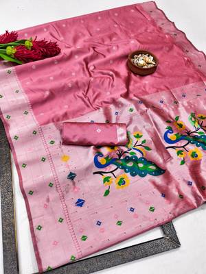 Gajri art silk blend banarasi jacuard work pethani saree with unstitched blouse piece 7