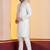 white silk blend kurta pyjama set for men with printed work
