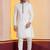 white silk blend kurta pyjama set for men with printed work