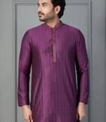purple silk blend kurta for men with printed work