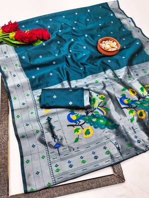 Rama art silk blend banarasi jacuard work pethani saree with unstitched blouse piece 7