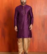 purple  silk blend kurta,dhoti set for men with printed work