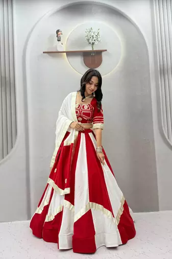 White Gota patti lace & flavour hand work CottonNavratri Lahenga Choli Sert