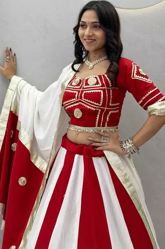 White Gota patti lace & flavour hand work CottonNavratri Lahenga Choli Sert