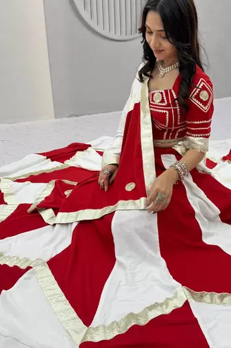 White Gota patti lace & flavour hand work CottonNavratri Lahenga Choli Sert