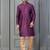 purple silk blend kurta payjama dupatta set for men with printed work