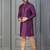 purple silk blend kurta payjama dupatta set for men with printed work
