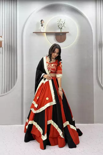 Black Gota patti lace & flavour hand work CottonNavratri Lahenga Choli Sert