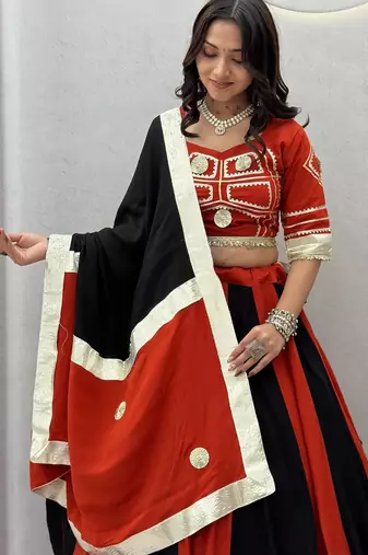 Black Gota patti lace & flavour hand work CottonNavratri Lahenga Choli Sert