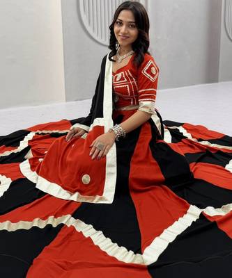 Black Gota patti lace & flavour hand work CottonNavratri Lahenga Choli Sert 3
