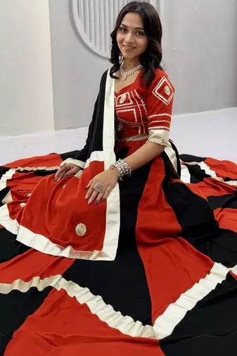 Black Gota patti lace & flavour hand work CottonNavratri Lahenga Choli Sert