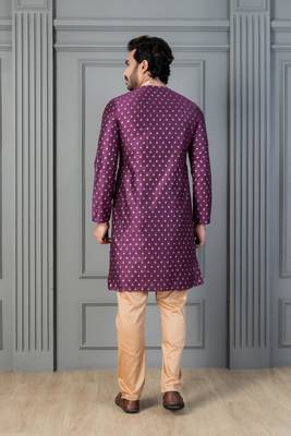 purple  silk blend kurta for men with printed work 4