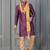 purple silk blend kurta payjama dupatta set for men with printed work