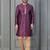 purple silk blend kurta payjama dupatta set for men with printed work
