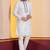 white silk blend kurta pyjama set for men with printed work