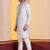 white silk blend kurta pyjama set for men with printed work