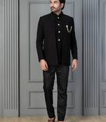 Black premium indowestern set , waist coat and pant set for men with embroidered work