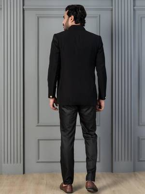 Black premium indowestern set , waist coat and pant set for men with embroidered work 4