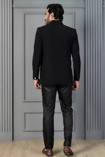 Black premium indowestern set , waist coat and pant set for men with embroidered work