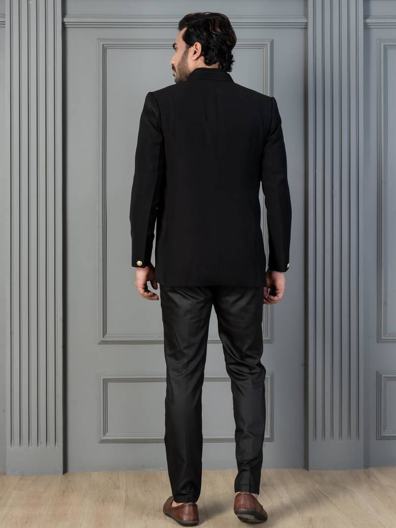 Black premium indowestern set , waist coat and pant set for men with embroidered work