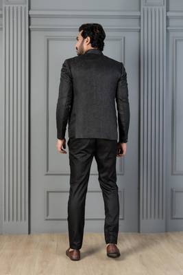 Black premium indowestern set  waist coat and pant set for men with embroidered work 4