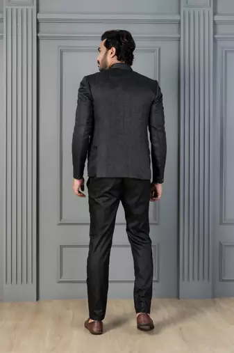 Black premium indowestern set  waist coat and pant set for men with embroidered work