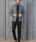 Green premium indowestern set , waist coat and pant set for men with printed