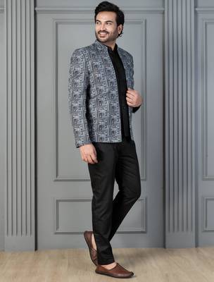 Green premium indowestern set , waist coat and pant set for men with printed 3