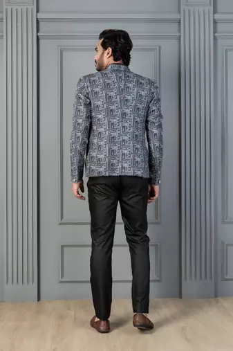 Green premium indowestern set , waist coat and pant set for men with printed
