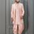 Peach pink silk blend sherwani dhoti set for men with embroidered work