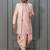 Peach pink silk blend sherwani dhoti set for men with embroidered work