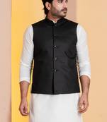 Black plain nehru jacket for men with embroidered work