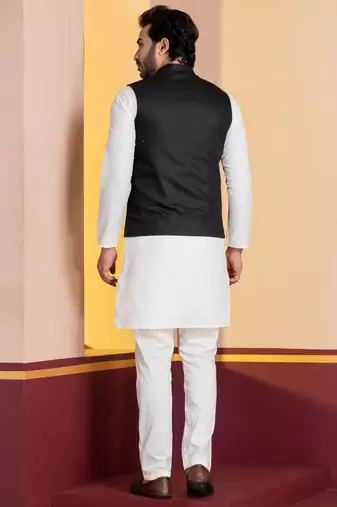 Black plain nehru jacket for men with embroidered work