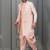 Peach pink  silk blend sherwani dhoti set for men with embroidered work