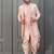 Peach pink  silk blend sherwani dhoti set for men with embroidered work