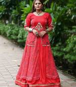 Red Color Printed mirror-work Cotton  Navratri Lehenga Choli