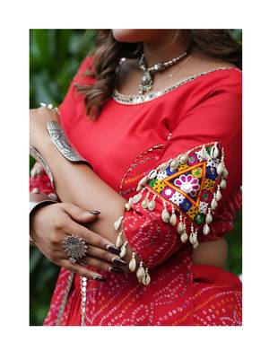 Red Color Printed mirror-work Cotton  Navratri Lehenga Choli 2