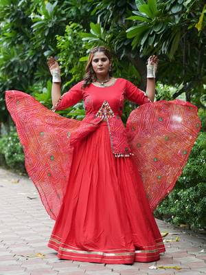 Red Color Printed mirror-work Cotton  Navratri Lehenga Choli 5
