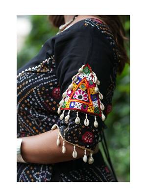 Black Printed mirror-work Cotton Navratri Lehenga Choli 3