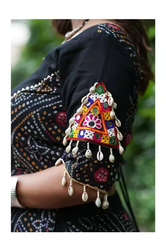Black Printed mirror-work Cotton Navratri Lehenga Choli