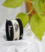 handcrafted monochrome thread & oxidized silver leaf bangle (set of 6)